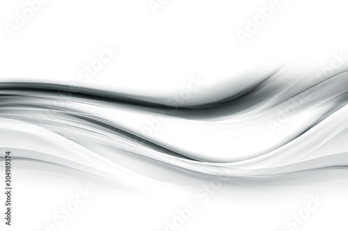 Grey modern shiny background. Flowing waves backdrop. © SidorArt