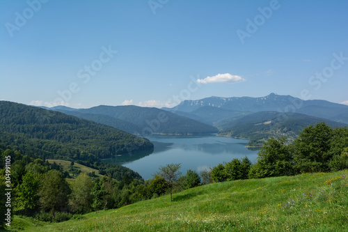View of Lake Bicaz with Ceahlau Massif on the background, Romania
