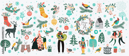 Foto Christmas collection of decorative winter elements