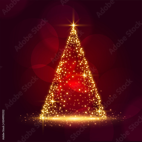 beautiful sparkle christmas tree shiny red festival card design