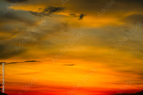 Fototapeta Naklejka Na Ścianę i Meble -  blurred sunset heap cloud in tropical red orange sky soft cloud