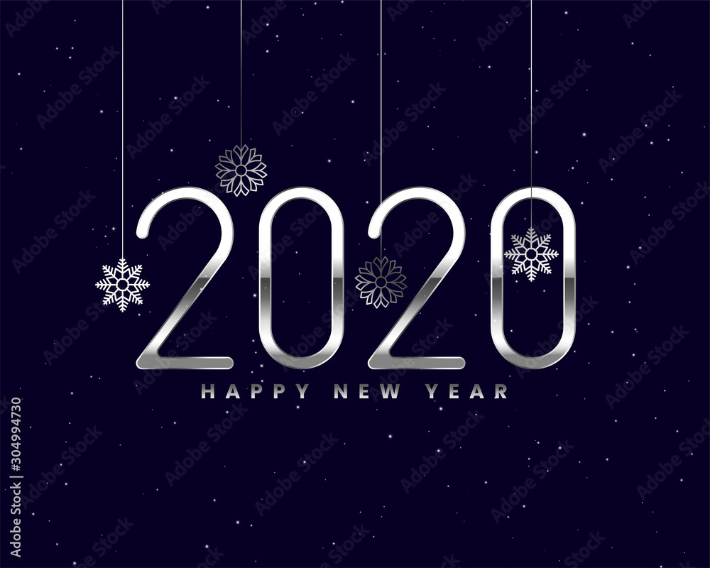 shiny silver 2020 new year background with snowflakes