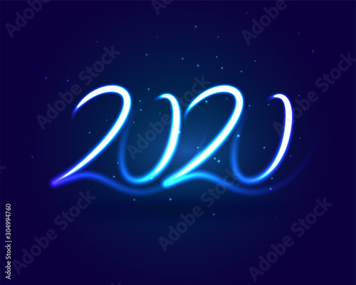 stylish neon 2020 lettering blue light background design