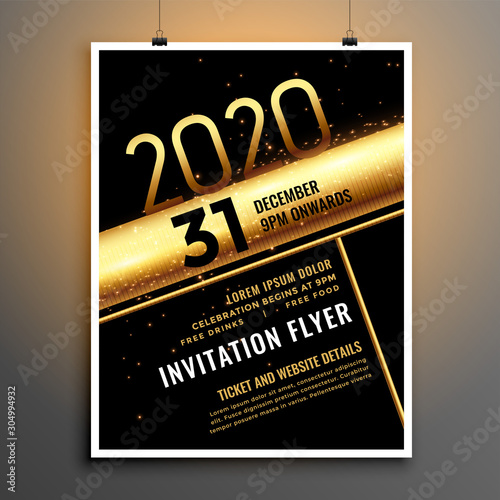 black and gold 2020 new year flyer poster template