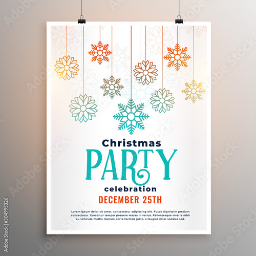 christmas party white flyer with snowflake decoration