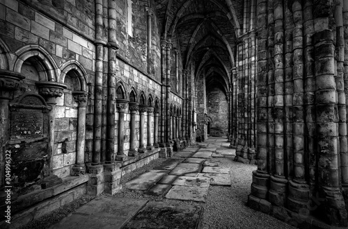 Scotland Holyrood Abbey. Edinburgh Holyrood Abbey ruins inside view