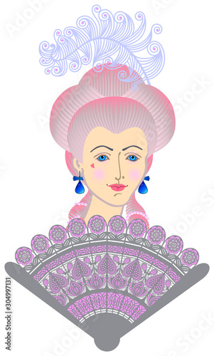 Portrait of a lady with a fan. Vector graphics