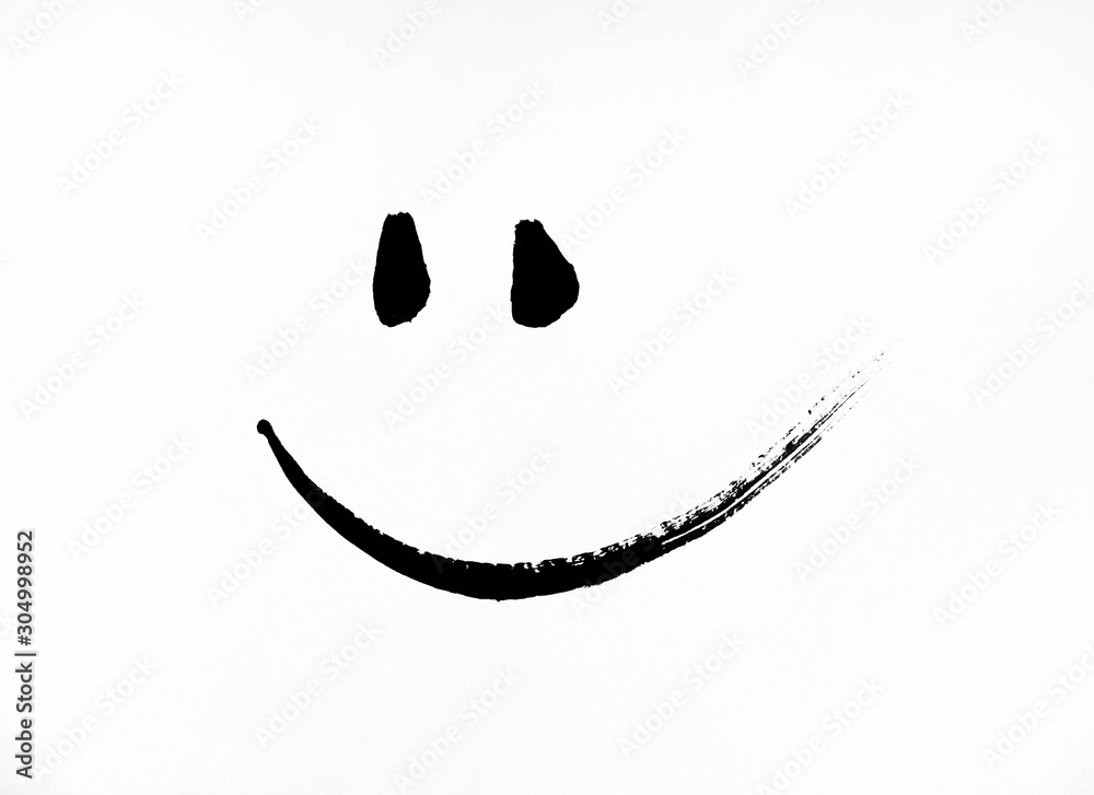 Simple smiley smiley face in black painted on a piece of paper. - obrazy, fototapety, plakaty 