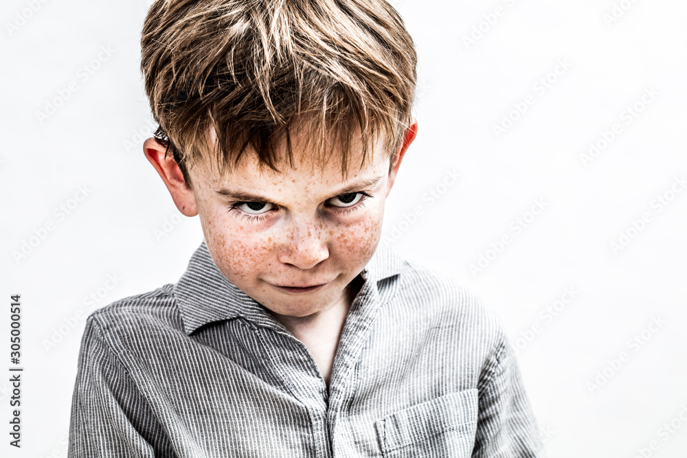 Matrica mean bully boy expressing scary revenge or dark retaliation, isolated