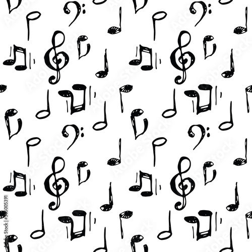Vector illustrated black ink music notes and keys set pattern