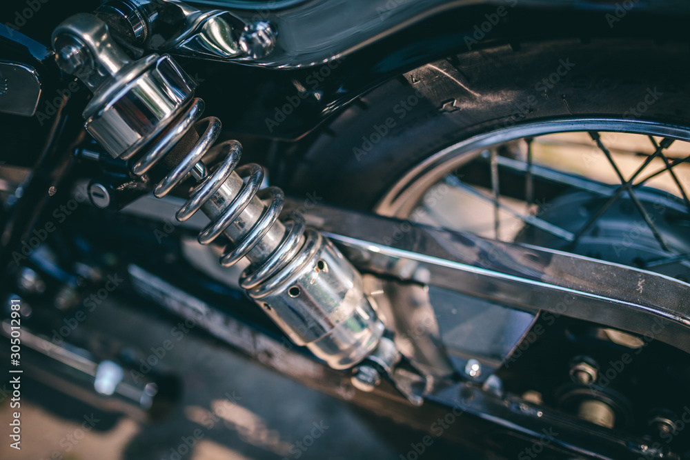 Fototapeta premium Close up view on motorcycle suspension parts 