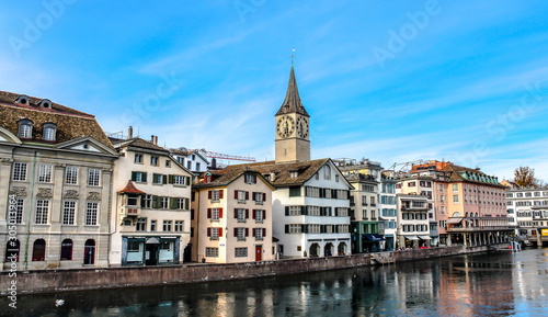 Embankment of Limmat river in Zurich, Switzerland. © sforzza
