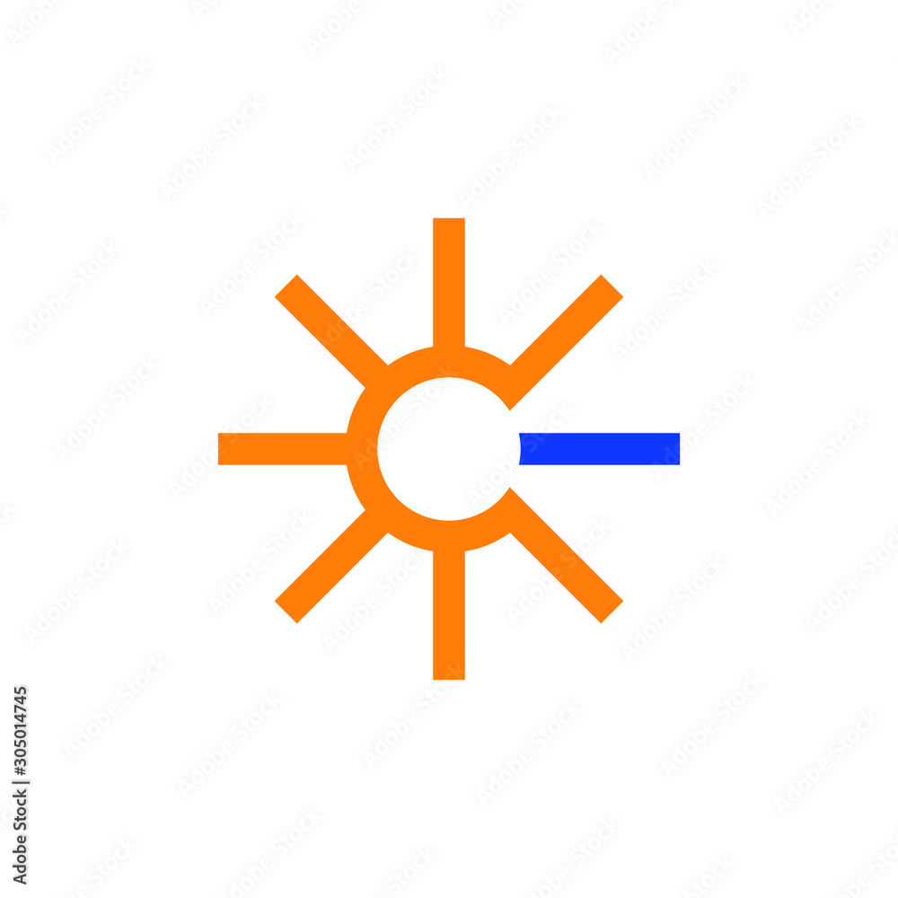 Modern Letter C with sun light aspect, cahaya logo concept, negative space sun in letter C logo template .vector Modern Letter C with sun light aspect, cahaya logo concept, negative space sun in letter C logo template .vector