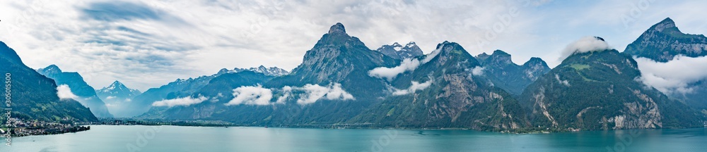 Switzerland, Panoramic view on green Alps near Fluelen