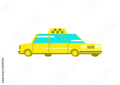 Simple yellow cab. Cartoon taxi on a white background. Side view. Flat vector.