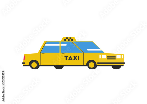Simple yellow cab. Cartoon taxi on a white background. Side view. Flat vector.