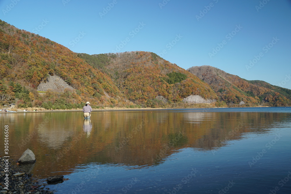 Angler in Lake Motosu