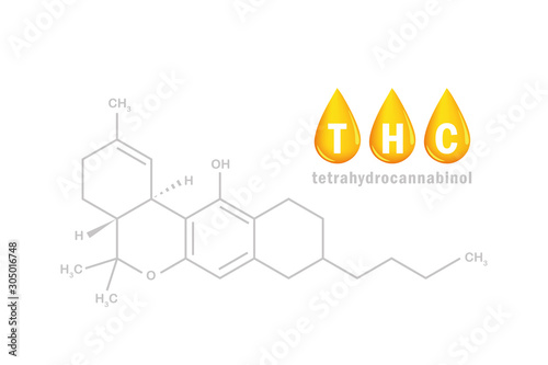 thc oil tetrahydrocannabinol chemical formula with drop vector illustration EPS10