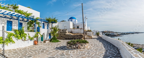 Traditional square at Parikia the port of Paros island, in Cyclades, Greece