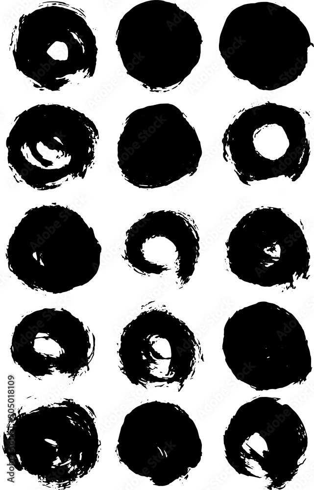 Vector brush strokes circles of paint on white background. Ink hand drawn paint brush circle. Logo, label design element Vector brush strokes circles of paint on white background. Ink hand drawn paint brush circle. Logo, label design element