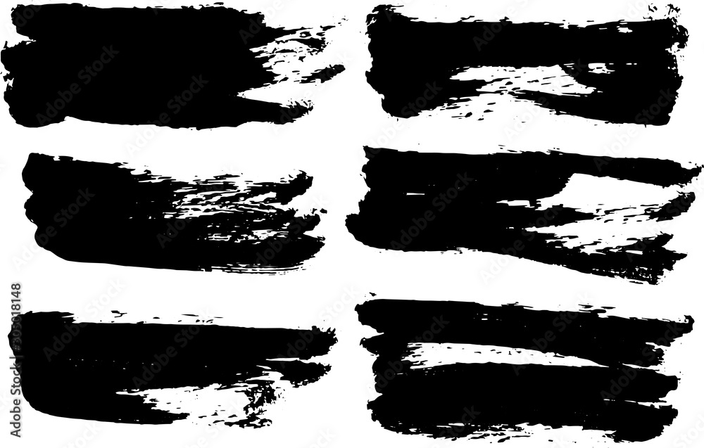 Set of abstract black textured strokes of dry paint on white background Set of abstract black textured strokes of dry paint on white background
