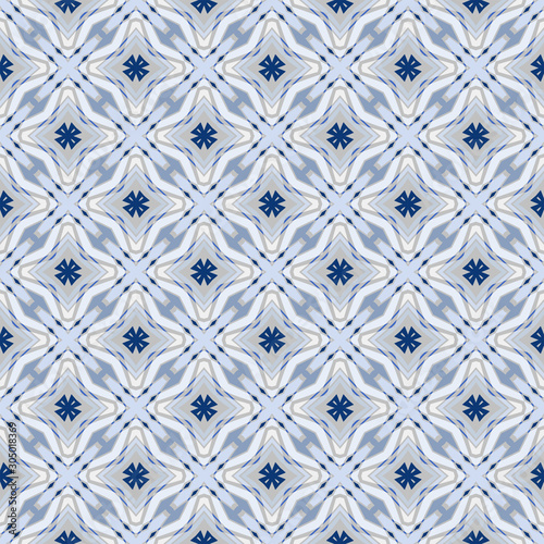 Abstract geometric seamless pattern in blue. Textile printing, web design, wallpaper, border