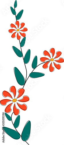 Floral border with red flowers  branch