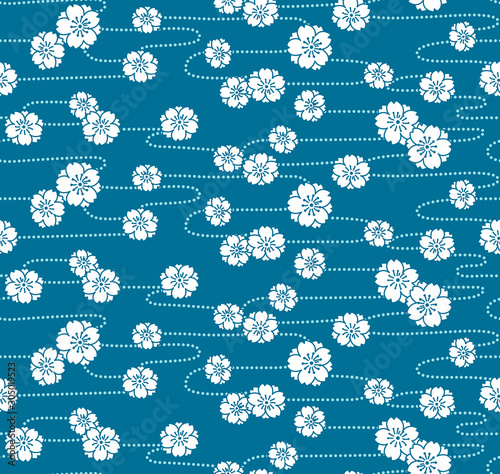 Wallpaper Mural Japanese Cherry Blossom Flower and Water Flow Seamless Pattern