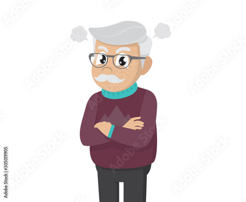 Cartoon character Poses, Grumpy old man. Angry .