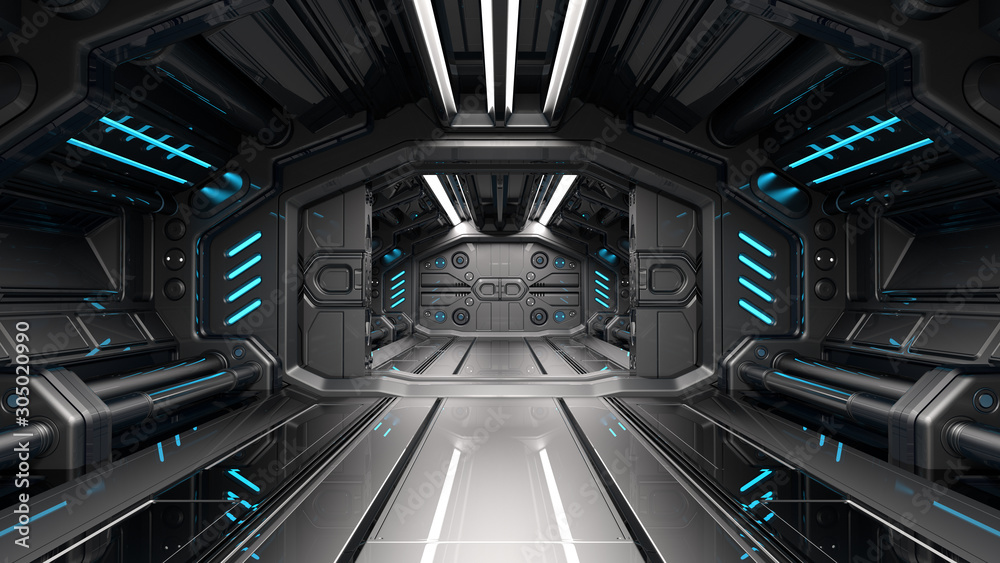 SciFi space station corridor or dark metallic futuristic spaceship