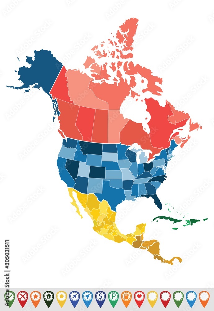 map of north america with states and countries