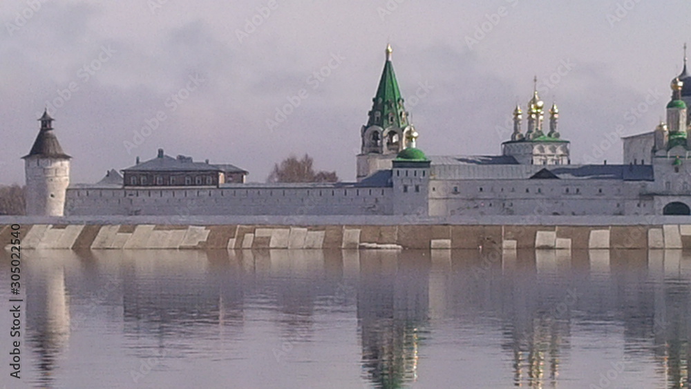 Monastery on the river Bank .