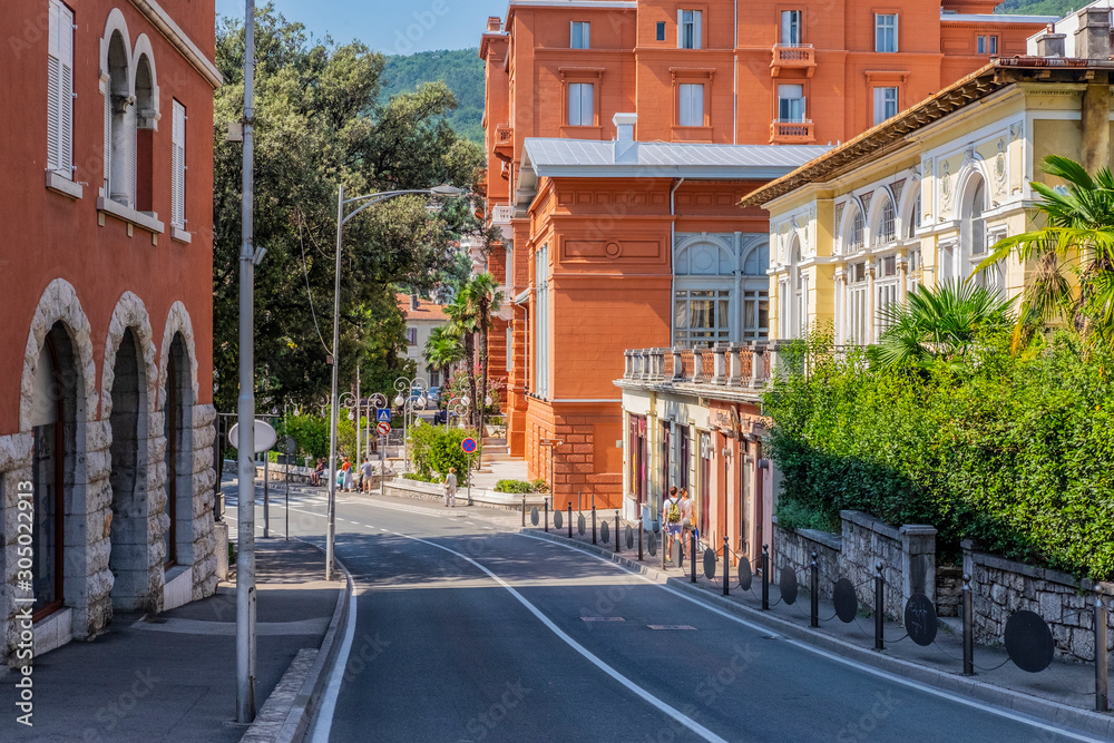 Famous colourful street in beautiful Town of Opatija, Kvarner bay of Croatia