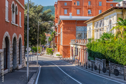 Famous colourful street in beautiful Town of Opatija, Kvarner bay of Croatia
