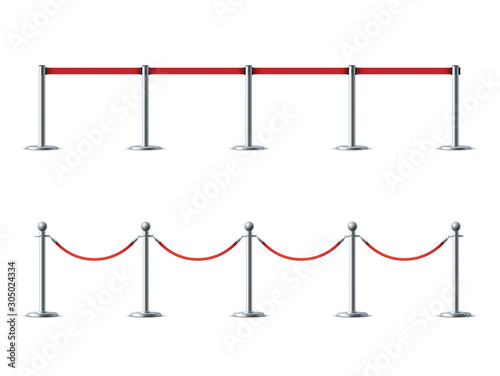 Barrier ropes for exhibition show vector illustrations set