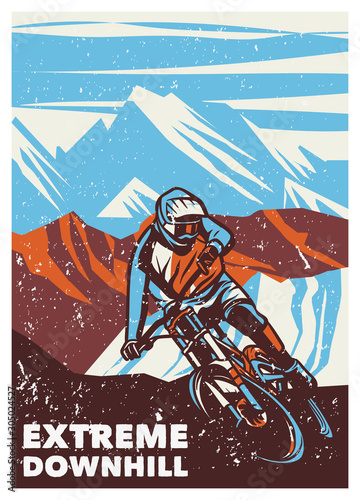 Extreme downhill vintage retro poster illustration