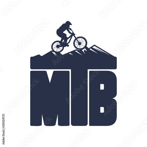 Mountain bike simple logo with cyclist and mountain silhouette