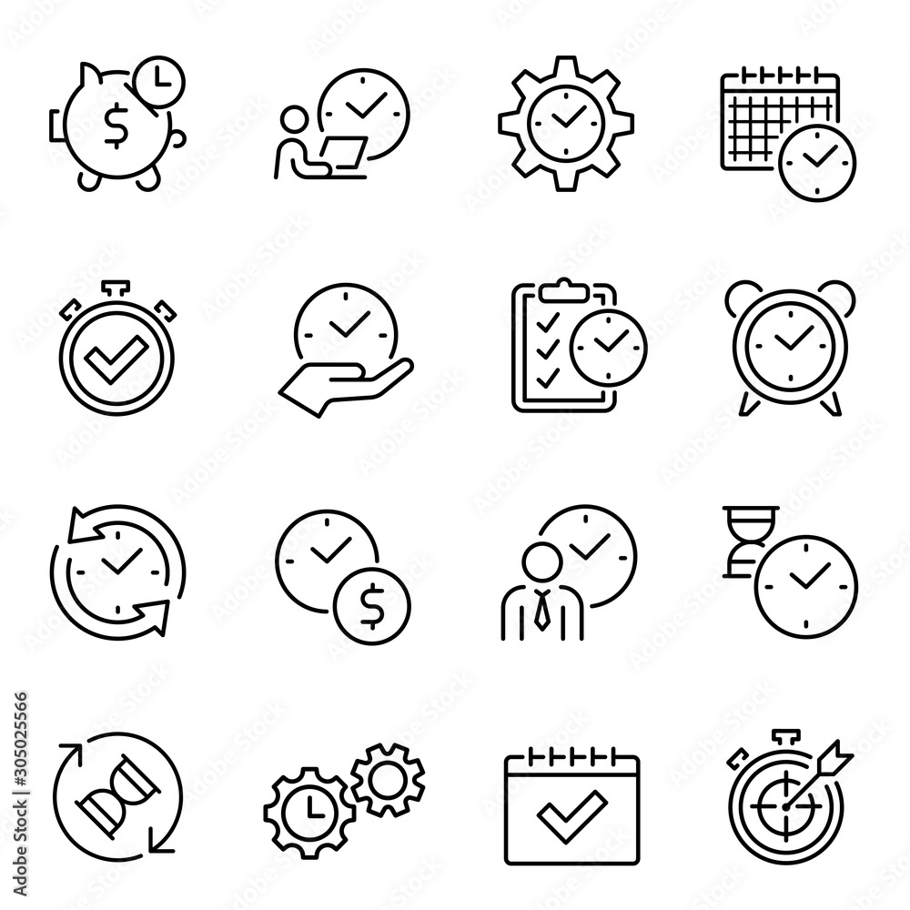 Time management thin line contour icons set Stock Vector | Adobe Stock