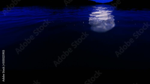 Full moon against starry sky relfecting on water surface, tilt hd photo