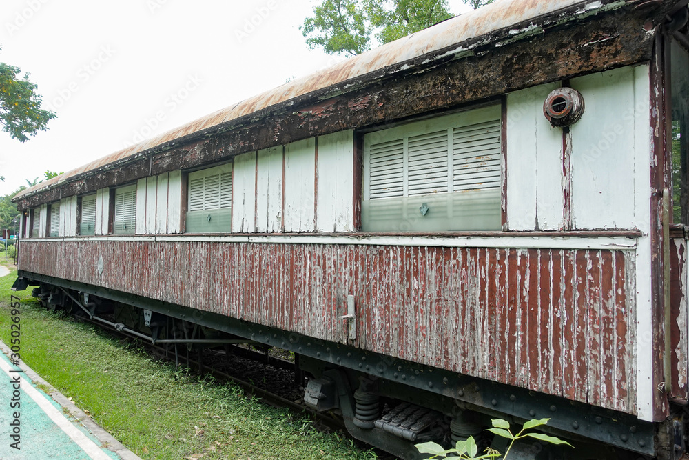 An abandoned train in the park