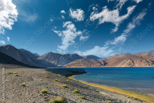 Scenic view of Pangong Lake or Pangong Tso in Ladakh, India 