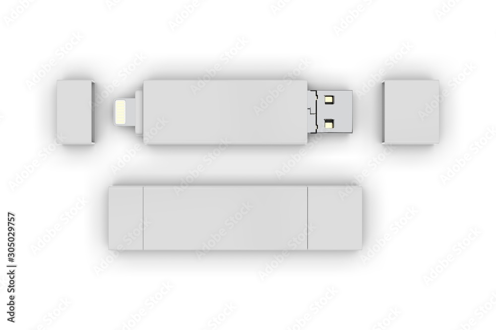 Blank Memory Stick and Flash Drive For Promotional Branding. 3d render illustration. Blank Memory Stick and Flash Drive For Promotional Branding. 3d render illustration.