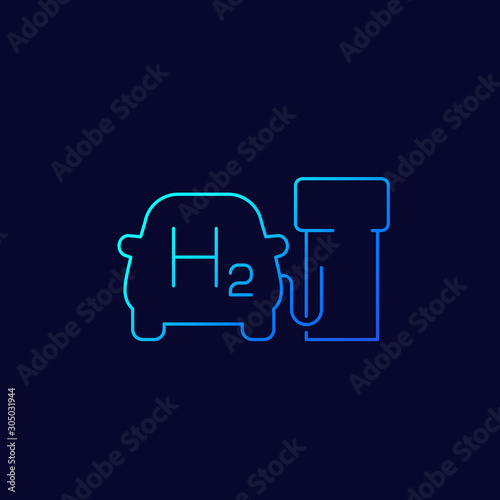hydrogen car at charging station vector linear icon