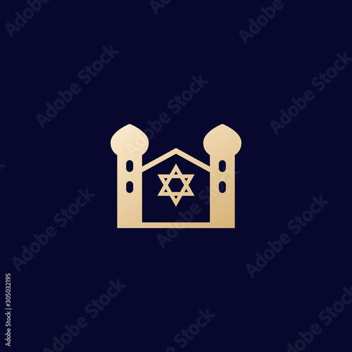 synagogue, judaism building, vector icon