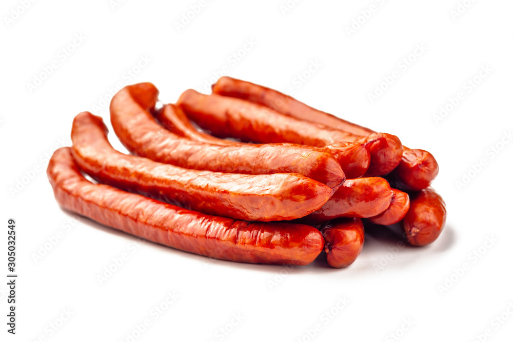 German dried sausages. Hard cured sausage, isolated on white background. German dried sausages. Hard cured sausage, isolated on white background.