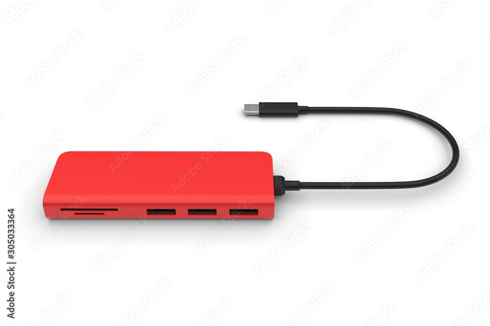 Multi functional USB-C Hub station for promotional branding. 3d render illustration. Multi functional USB-C Hub station for promotional branding. 3d render illustration.