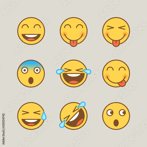 Emoticons smile shows tongue scared tears joy. Funny stickers
