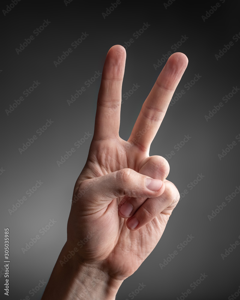 Peace symbol with hand on a gray background. Peace symbol with hand on a gray background.