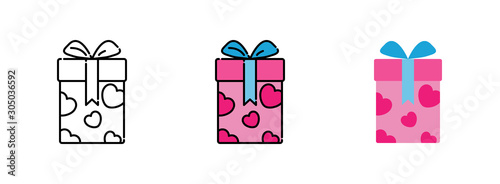 Gift Box with heart-shaped icon set isolated on white background for web design