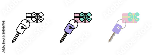 key and gift card icon set isolated on white background for web design